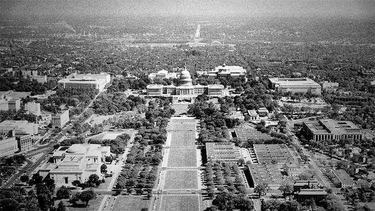 Old aerial image of the National Mall and U.S. Capitol building