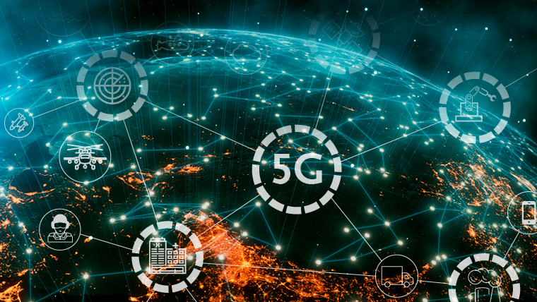 a stylized image showing 5g connecting the world